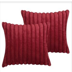 FLUFFY FAUX FUR Ribbed Throw Pillow Covers 18x18” SQUARE-WINE RED (2-Pack)
